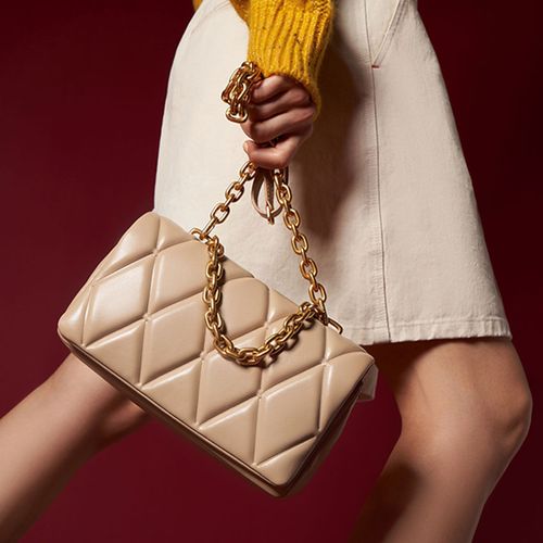 Túi Xách Tay Nữ Charles & Keith CNK Candy Chain-Handle Quilted CK2-80781659 Màu Be-5