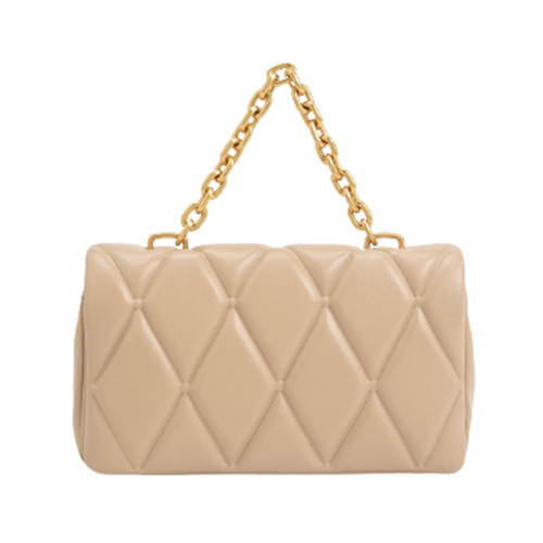 Túi Xách Tay Nữ Charles & Keith Candy Chain-Handle Quilted CK2-80781659 Màu Be