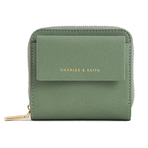 Ví Nữ Charles & Keith CNK Textured Mini Short Wallet  10770457 Màu Xanh Green