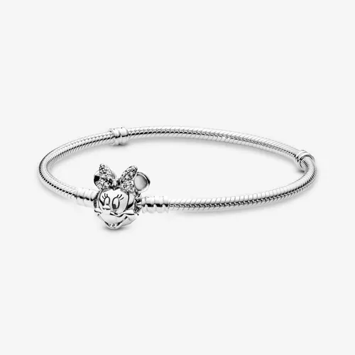 Vòng Đeo Tay Nữ Pandora Disney Moments Pavé Minnie Mouse Clasp Snake Chain Bracelet Màu Bạc Size 17