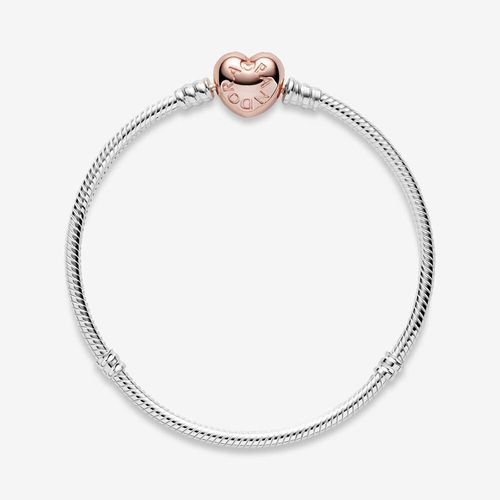 Vòng Đeo Tay Nữ Pandora Moments Heart Clasp Snake Chain Bracelet Màu Bạc Size 18-3