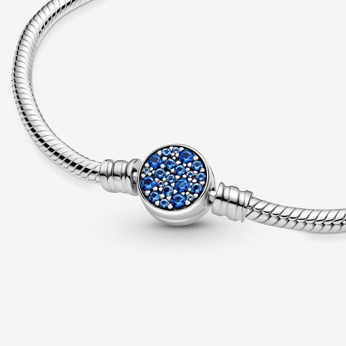 Vòng Đeo Tay Nữ Pandora Moments Sparkling Blue Disc Clasp Snake Chain Bracelet 599288C01 Màu Bạc Size 16-3