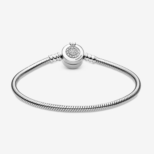 Vòng Đeo Tay Nữ Pandora Moments Sparkling Crown O Snake Chain Bracelet 599046C01 Màu Bạc Size 18-2