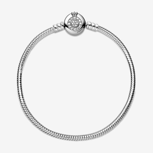 Vòng Đeo Tay Nữ Pandora Moments Sparkling Crown O Snake Chain Bracelet 599046C01 Màu Bạc Size 18-3