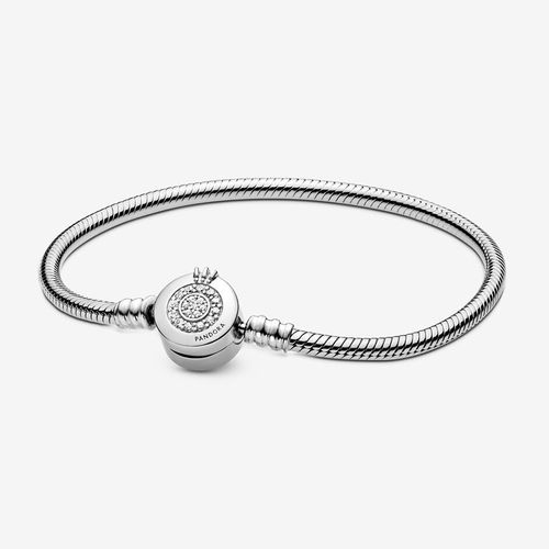 Vòng Đeo Tay Nữ Pandora Moments Sparkling Crown O Snake Chain Bracelet 599046C01 Màu Bạc Size 18-4