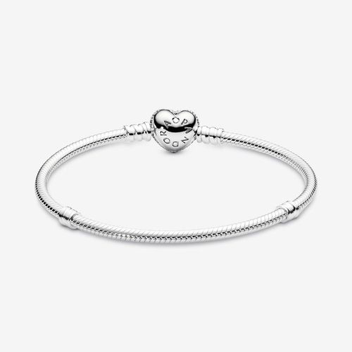 Vòng Đeo Tay Nữ Pandora Moments Sparkling Heart Clasp Snake Chain Bracelet 590727CZMàu Bạc Size 18-4