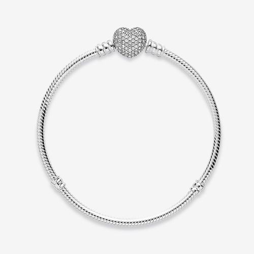 Vòng Đeo Tay Nữ Pandora Moments Sparkling Heart Clasp Snake Chain Bracelet 590727CZMàu Bạc Size 18-5