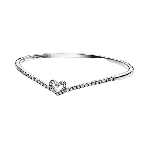Vòng Đeo Tay Nữ Pandora Sparkling Wishbone Heart Bangle Màu Bạc - Trang sức - Vua Hàng Hiệu