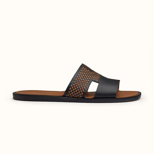 Dép Hermès Logo Plain Leather Sandals Màu Đen Nâu Size 39.5-1