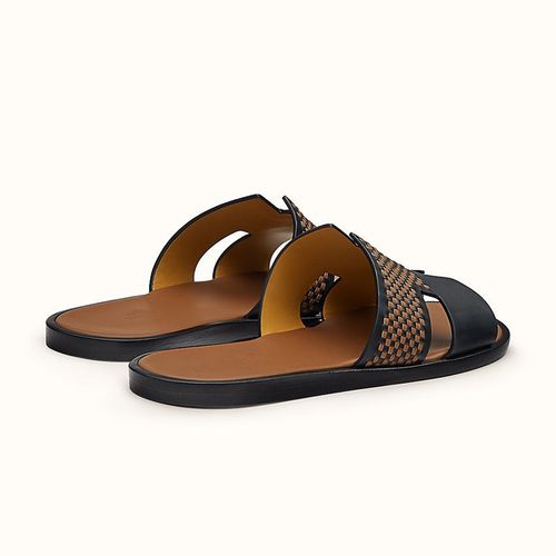 Dép Hermès Logo Plain Leather Sandals Màu Đen Nâu Size 39.5-4
