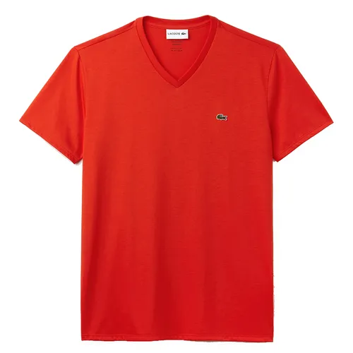 Áo Phông Lacoste Men's V-Neck Pima Cotton Jersey T-Shirt Màu Đỏ Cam Size S