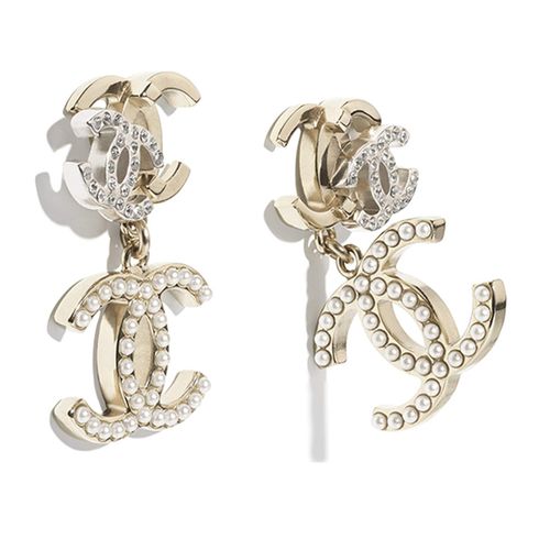 Khuyên Tai Chanel Gold Pearl & Silver 21 Metiers D"Art Triple Cc Drop Earrings Màu Vàng