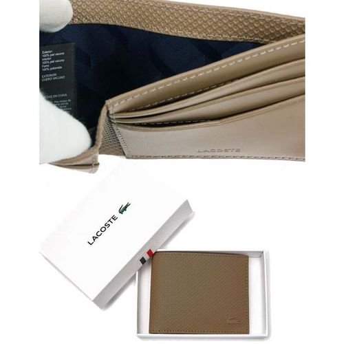 Ví Lacoste Men's Chantaco Piqué Leather 3 Card Wallet Màu Nâu Nhạt-3