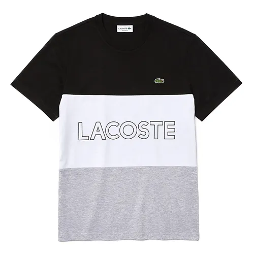 Áo Phông Lacoste Nam Cổ Tròn Chữ 3D Phối Màu Cotton Mới Nhất - Phong Cách Thời Trang Đẳng Cấp Mỹ, Đen/Trắng/Xám, Size S