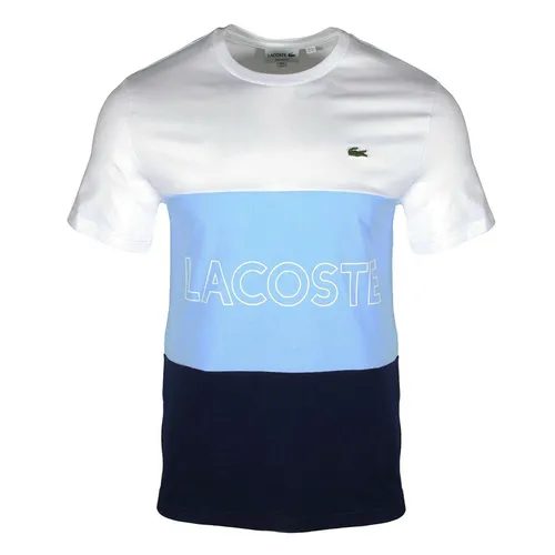 Áo Phông Lacoste Men's Crew Neck 3D Lettered Colorblock Cotton T-Shirt Màu Trắng/Xanh Da Trời/Xanh Navy Size M