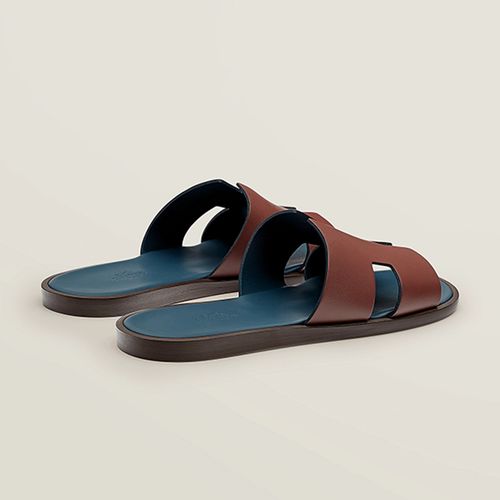 Dép Hermès Izmir Calfskin Leather Sandal Màu Nâu Lót Xanh Navy-4