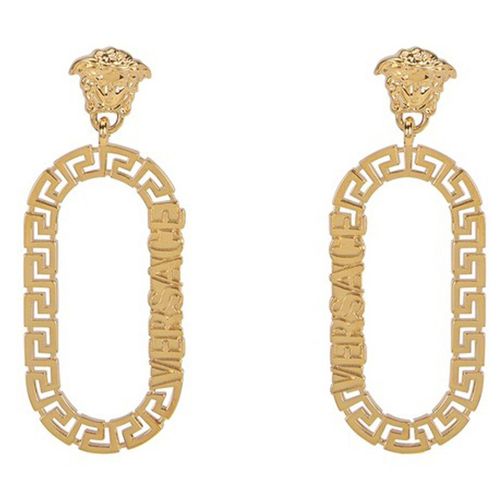 Khuyên Tai Versace Greca Motif & Logo Pendant Earrings Màu Vàng