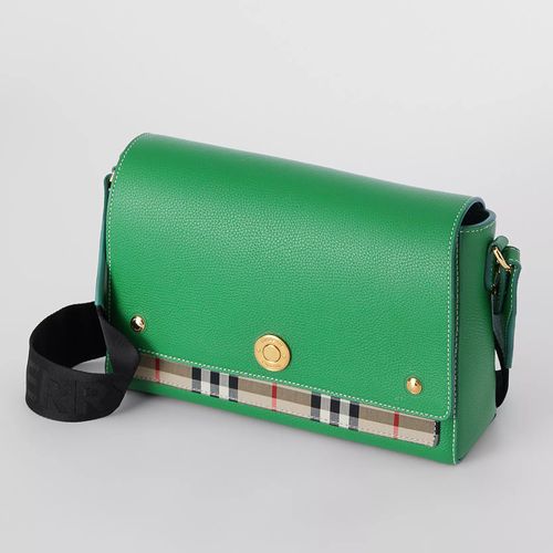 Túi Đeo Chéo Burberry Leather And Vintage Check Note Crossbody Bag Màu Xanh Green-1