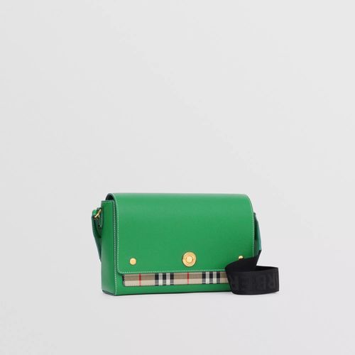 Túi Đeo Chéo Burberry Leather And Vintage Check Note Crossbody Bag Màu Xanh Green-2