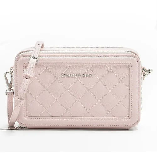 Túi Đeo Chéo Nữ Charles & Keith CNK Quilted Long Wallet Pink 10840105 Màu Hồng Nhạt