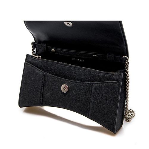 Túi Đeo Vai Balenciaga Wallet Black Calf Leather Shoulder Bag Màu Đen Nhũ-1
