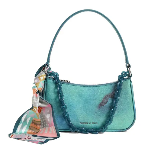 Túi Đeo Vai Nữ Charles & Keith CNK Alcott Scarf Chain-Link Shoulder Bag  Teal 80151122 Xanh Cổ Vịt