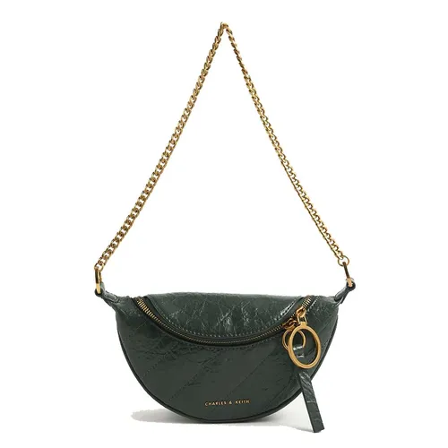 Túi Đeo Vai Nữ Charles & Keith CNK Wrinkled Patent Ring Zip Tassel Crossbody Bag 80150844 Màu Xanh