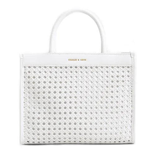 Túi Tote Nữ Charles & Keith CNK Woven Double Handle Tote Bag White 50781485 Màu Trắng