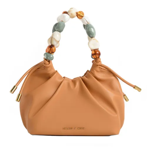 Túi Xách Nữ Charles & Keith CNK Aviary Beaded Acrylic Handle Slouchy Bag CK2-10270879 Màu Cam