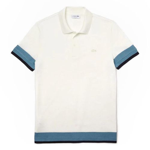 Áo Polo Men's Lacoste Regular Fit Textured Cotton Piqué Shirt White PH1843 W0TW BGY Màu Trắng Xanh Size S