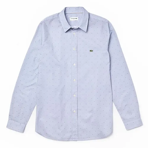 Áo Sơ Mi Lacoste Men's Slim Fit Print Cotton CH7684-00 QRN Poplin Shirt Màu Xanh Blue Size S