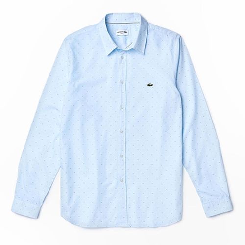 Áo Sơ Mi Lacoste Men's Slim Fit Print Cotton CH7684-00 SJ7 Poplin Shirt Màu Xanh Blue