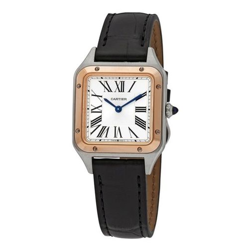 Đồng Hồ Unisex Cartier Santos-Dumont Quartz Silver Dial Watch W2SA0012 Màu Đen Mặt Bạc-1