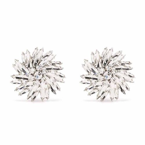 Khuyên Tai Alessandra Rich Crystal Flower Clip-On Earrings Màu Bạc