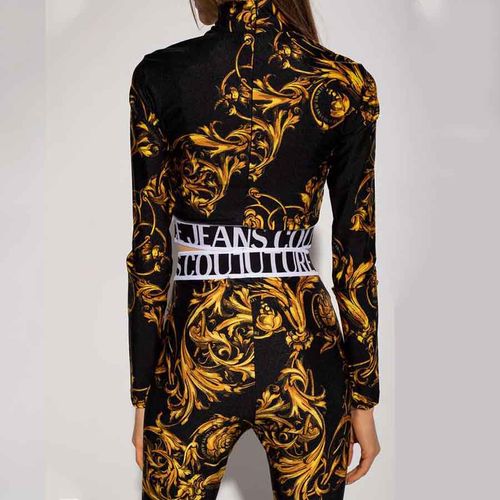 Áo Dài Tay Nữ Versace Jeans Couture 72HAH6A7 JS055 Regalia Baroque Crop T-Shirt Black Màu Đen Vàng-5