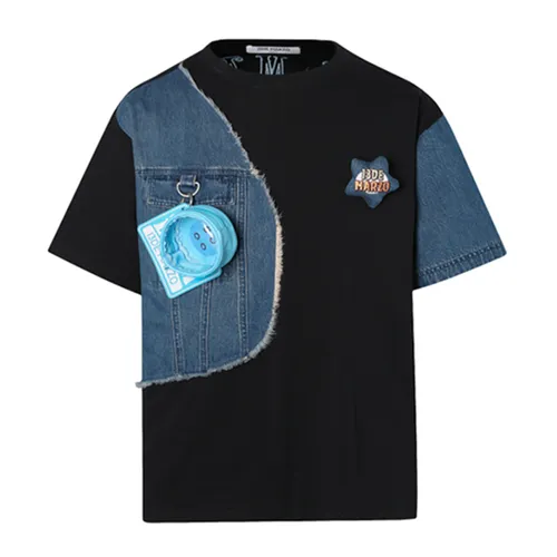 Áo Phông 13 De Marzo Sweet Bean Bear Denim Patchwork T-Shirt Màu Xanh Navy