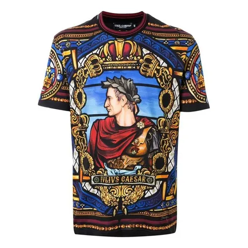 Áo Phông Nam Dolce & Gabbana D&G Men's T-Shirt With Blue Julius Caesar PrintG8KD0T-FI7QC Họa Tiết Phối Màu – Dolce & Gabbana