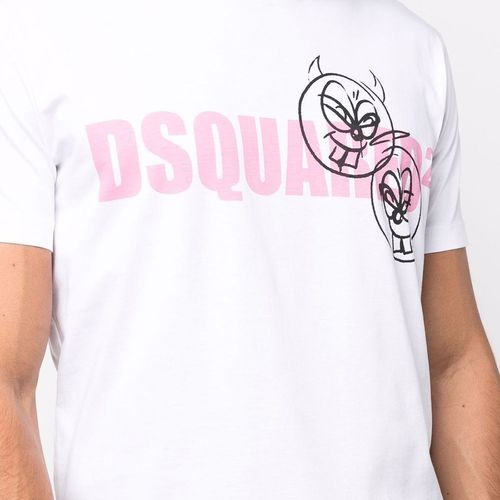 Áo Phông Dsquared2 Logo Doodle Face T-Shirt Zwart S74GD0991 Màu Trắng-2