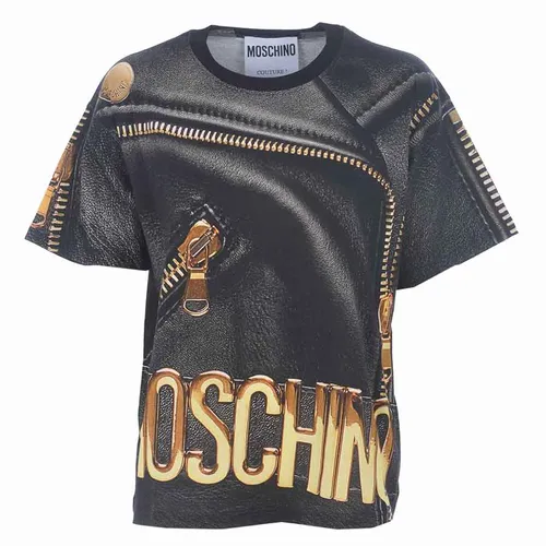 Áo Phông Moschino Macro Biker Cotton T-Shirt Họa Tiết Khóa T0716 5540 1555 Màu Đen Size XS