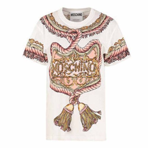 Áo Phông Moschino Rope Print T-shirt 202E J070855401001 Màu Trắng Họa Tiết Vàng Hồng Size XS