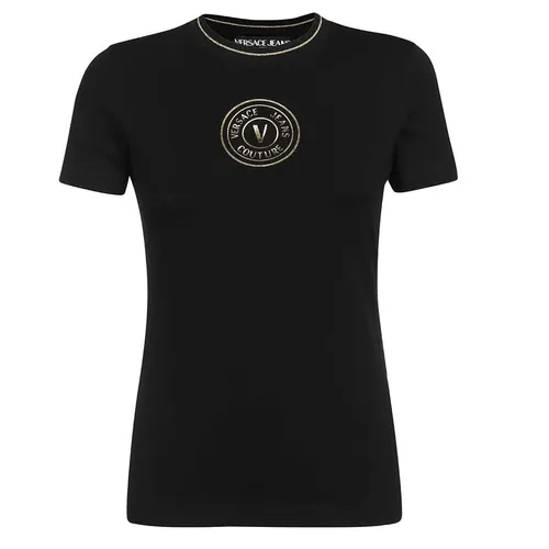 Áo Phông Nữ Versace Jeans Couture 72HAHT03 CJ03T G89 V-Emblem T-Shirt Black Màu Đen