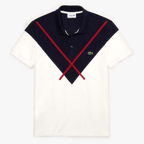 Áo Polo Lacoste Men's Regular Fit Jacquard Patterned Piqué Shirt PH8532.2J1 Màu Trắng Xanh Size L