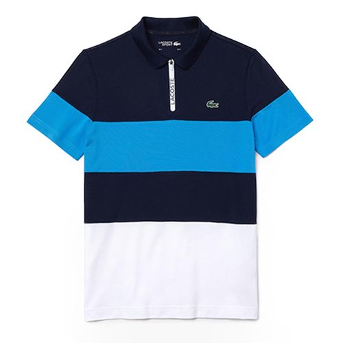 Áo Polo Lacoste SPORT Men's Shirt Polo In Stripes With A Zip Elastic DH9582 MTM Màu Xanh Trắng-2