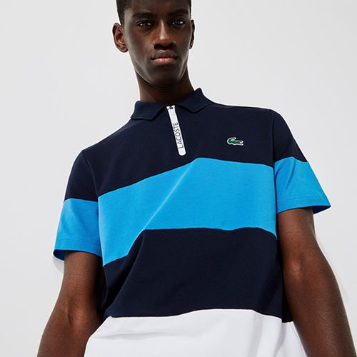 Áo Polo Lacoste SPORT Men's Shirt Polo In Stripes With A Zip Elastic DH9582 MTM Màu Xanh Trắng-3
