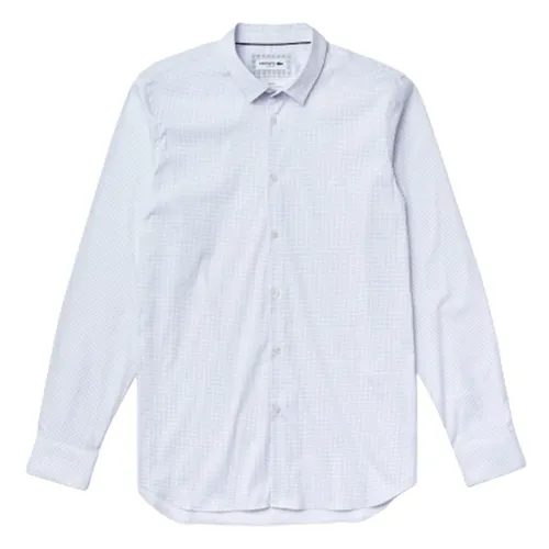 Áo Sơ Mi Lacoste Men's Printed Stretch Poplin CH6793-00 9AR Shirt Màu Xanh Blue