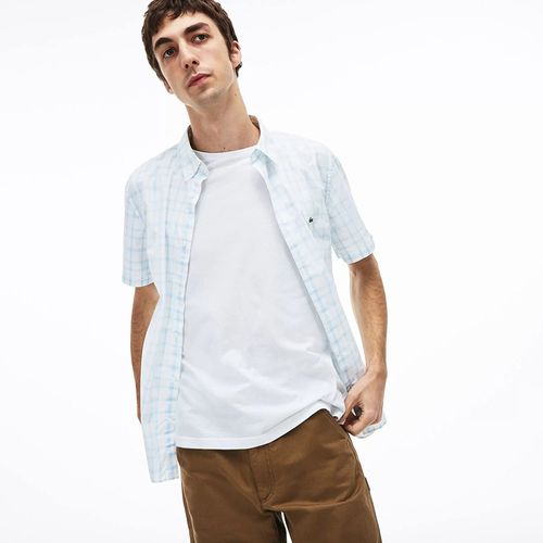 Áo Sơ Mi Lacoste Men's Slim Fit Wide Check Cotton Poplin Short Sleeves Shirt CH4887 51 1ZZ Màu Trắng Kẻ Xanh Size S-1