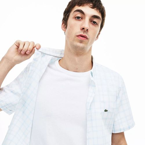 Áo Sơ Mi Lacoste Men's Slim Fit Wide Check Cotton Poplin Short Sleeves Shirt CH4887 51 1ZZ Màu Trắng Kẻ Xanh Size S-4