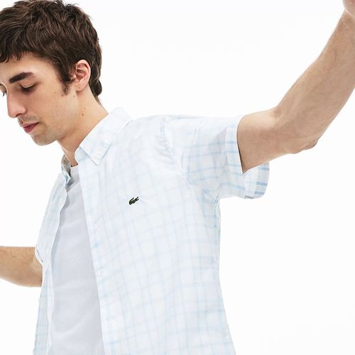 Áo Sơ Mi Lacoste Men's Slim Fit Wide Check Cotton Poplin Short Sleeves Shirt CH4887 51 1ZZ Màu Trắng Kẻ Xanh Size S-5