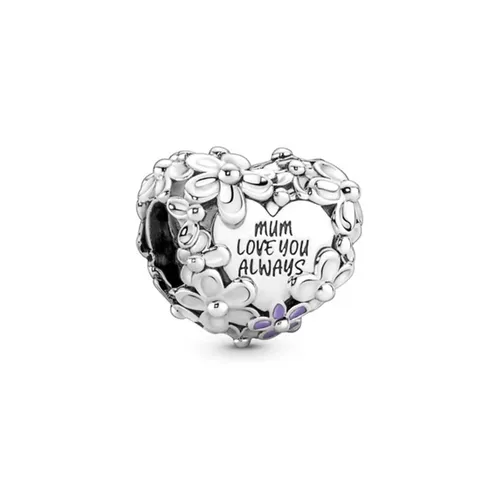 Hạt Vòng Charm Pandora Mom Daisy Heart Màu Bạc