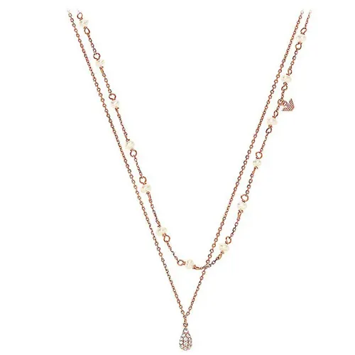Trang sức - Dây Chuyền Emporio Armani Rose Gold Tone Silver Double-Strand Necklace Màu Vàng Hồng - Vua Hàng Hiệu